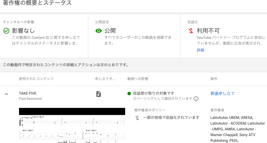 youtubeにきた著作権侵害の申し立て