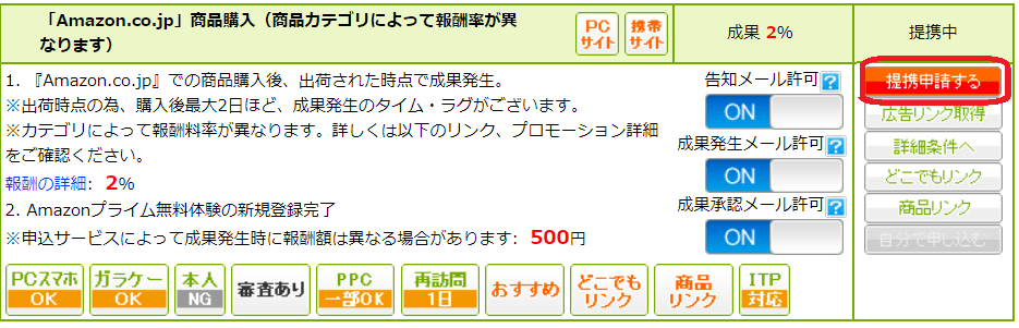 もしもアフィリエイト　アマゾンの提携方法