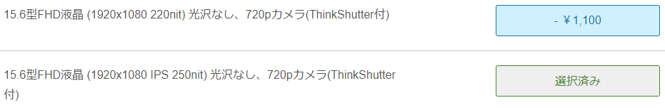 Thinkbook 15のディスプレイの価格差