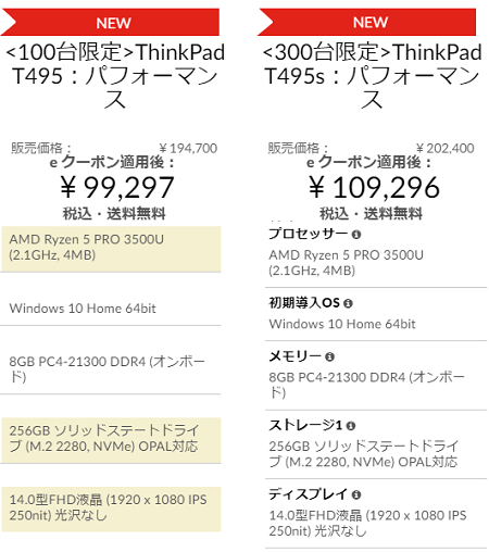 Thinkpad t495SとT495の比較レビュー