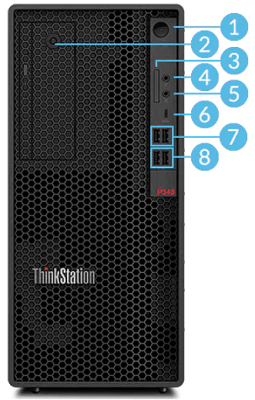 Lenovo ThinkStation P340 Tower・インターフェイス前面