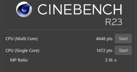 Lenovo ThinkBook 13s Gen 2・Core i7-1165G7 Cinebench R23のスコア