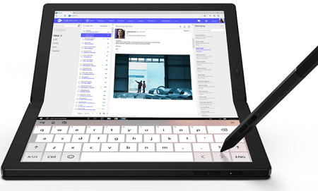 Lenovo ThinkPad X1 Foldの外観　オンスクリーンキーボード