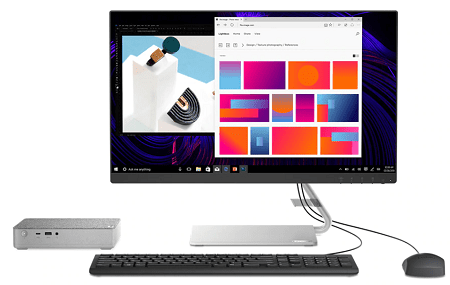 Lenovo IdeaCentre Mini550iと付属のモニター マウスとキーボードを有線接続