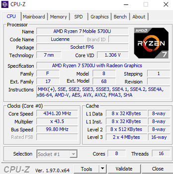 Lenovo IdeaPad Slim 360 (17) Ryzen 7 5700U CPU-Z