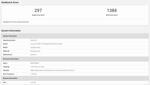 Lenovo ideapad Slim 360 chromebookのGeekbench5スコア