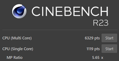 Ryzen 5 5500U Cinebench R23　メモリ8GB