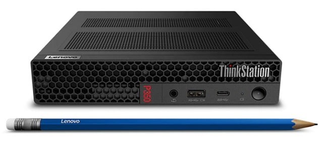 Lenovo ThinkStation P350 Tinyと鉛筆の長さ比較