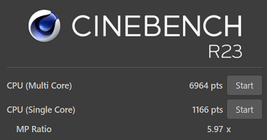 Ryzen 5 5500U Cinebench R23　メモリ24GB　最も高いパフォーマンス