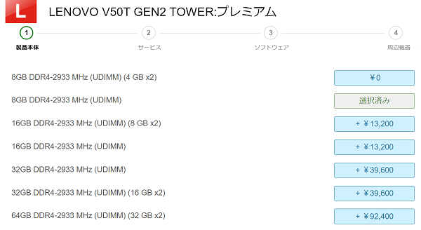 Lenovo V50t Mini-Tower Gen2　搭載メモリ