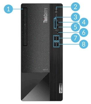 Lenovo ThinkCentre Neo 50t Tower Gen 3 前面インターフェイス