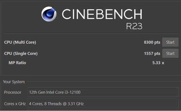 Lenovo ThinkCentre Neo 50s Small Gen 3 Cinebench R23 計測結果