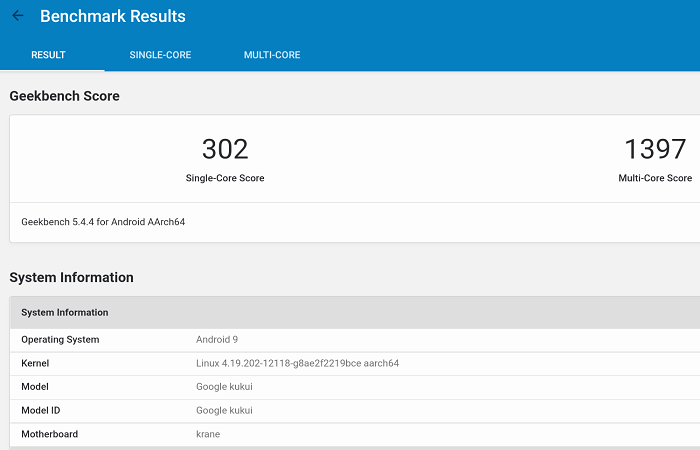 MediaTek Helio P60T Geekbench 5の測定結果