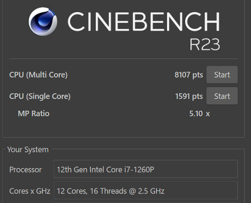 Lenovo ThinkPad X1 Carbon Gen 10 Cinebench R23 計測スコア