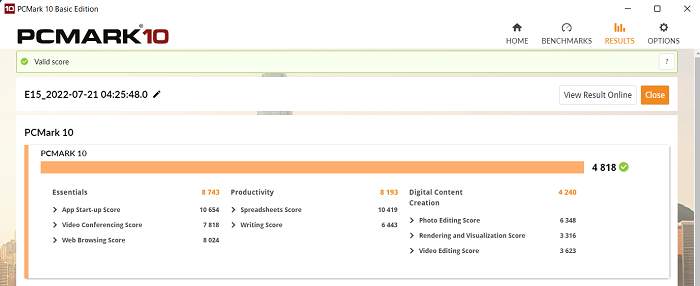 Lenovo ThinkPad E15 Gen 4 PCMark10 計測結果