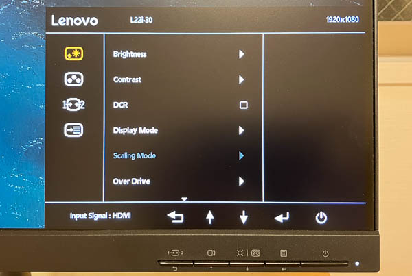 Lenovo L22i-30 モニター (21.5インチ)の各種設定画面