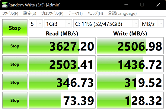 Lenovo thinkBook 13s Gen 4 Intel シーケンシャル速度 計測結果