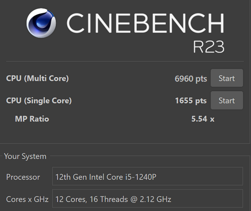 Lenovo thinkbook 13s Gen 4 Cinebench R23 スコア計測結果