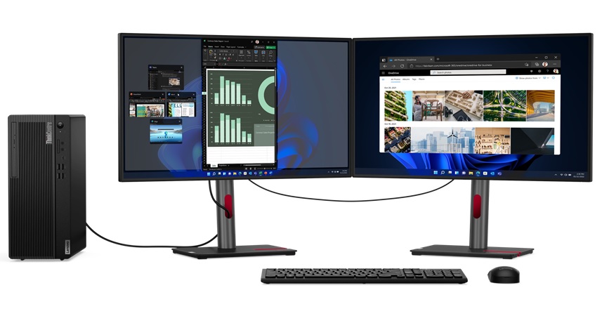 ThinkCentre M80t Tower Gen 3とモニター2つ