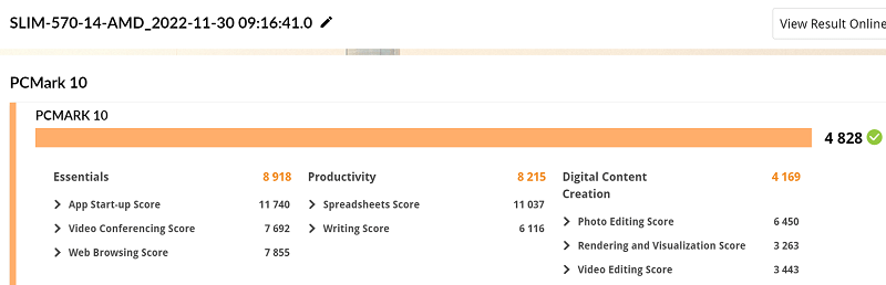 IdeaPad Slim 570(14型 AMD) PC Mark 10計測スコア
