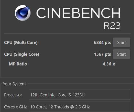 ThinkPad E14 Gen 4 Core i5-1235U Cinebench R23スコア