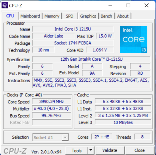 Core i3-1215U CPU-Z