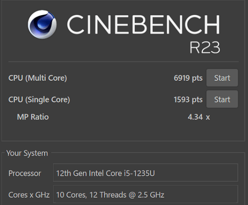 Lenovo ThinkPad E15 Gen 4 インテル Cinebench R23計測結果