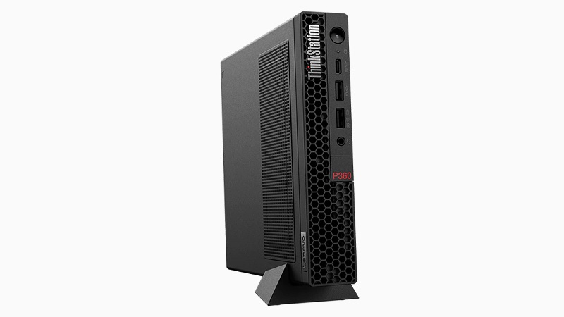 Lenovo ThinkStation P360 Tiny バーティカルスタンドに立てた状態