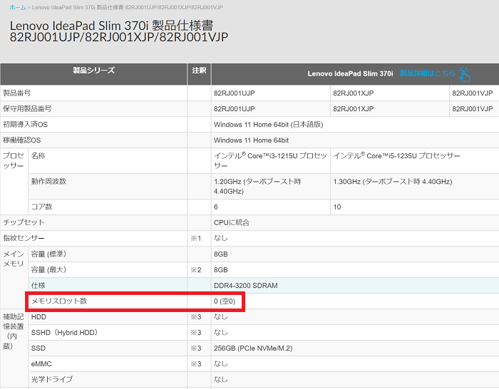 Lenovo IdeaPad Slim 370i 14型 Intelの仕様書