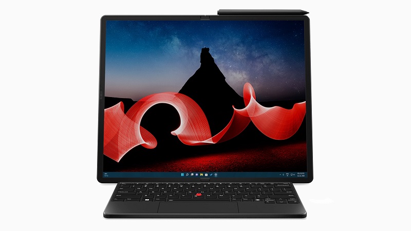 Lenovo ThinkPad X1 Fold 16.3型 横置きでキーボードと接続した状態