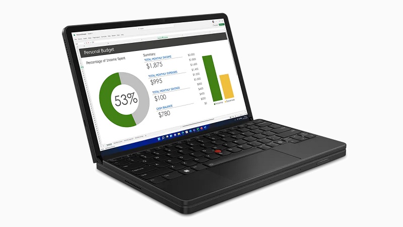 Lenovo ThinkPad X1 Fold 16.3型 キーボードを下半分に置いた状態