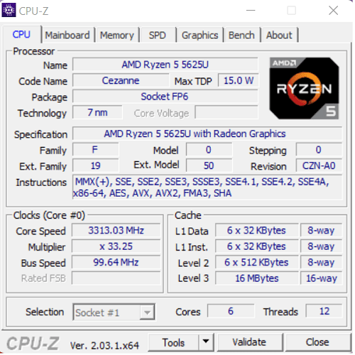 Ryzen 5 5625U CPU-Z