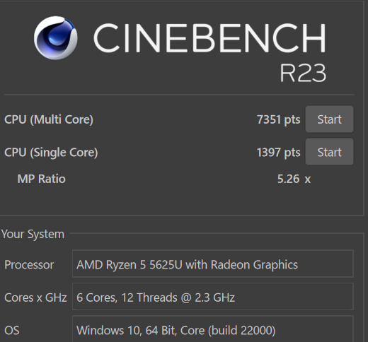 Lenovo ThinknBook 14 Gen4 Cinebench R23計測結果
