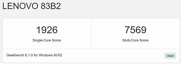 Lenovo Yoga 6 Gen 8 AMD Geekbench 6の計測結果