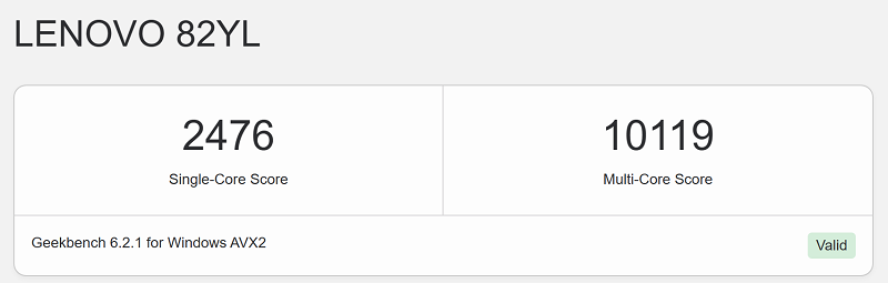 Lenovo Yoga 7i Gen 8 14 Geekbench 6計測結果