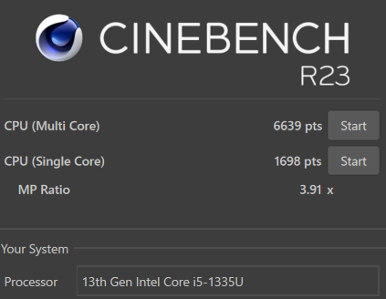 Lenovo ThinkPad E16 Gen 1 Intel Cinebench R23計測結果