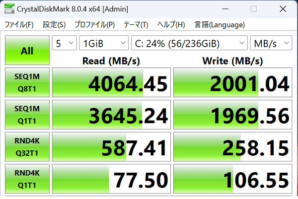 Lenovo ThinkPad X1 Nano Gen 3のシーケンシャル速度計測結果