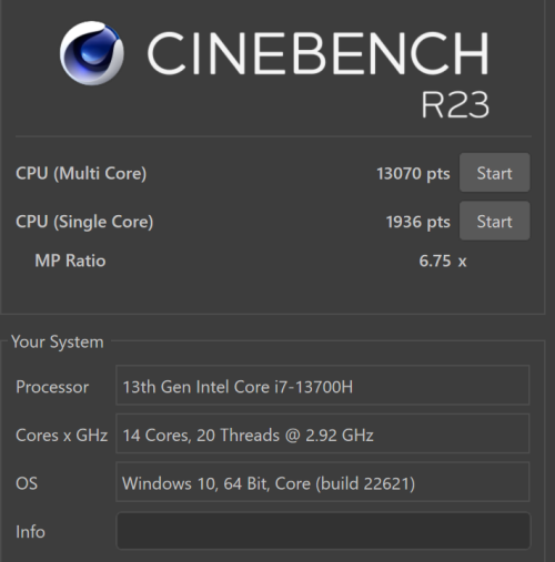 Lenovo Yoga Pro 7i Gen 8 Cinebench R23計測結果