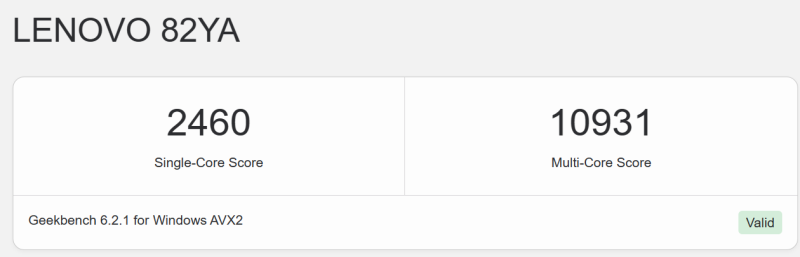 Lenovo Legion Slim 5i Gen 8 16型 Geekbench 6計測結果