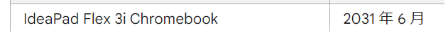 IdeaPad Flex 3i Chromebook Gen 8 (Intel)　自動更新ポリシー期間