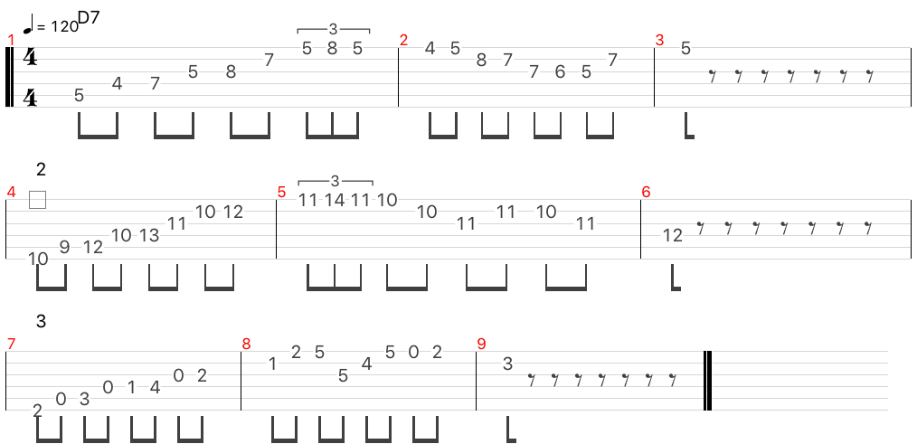 D7 アルペジオ　フレーズ