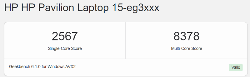 HP Pavilion 15-eg3000 Geekbench 6計測結果
