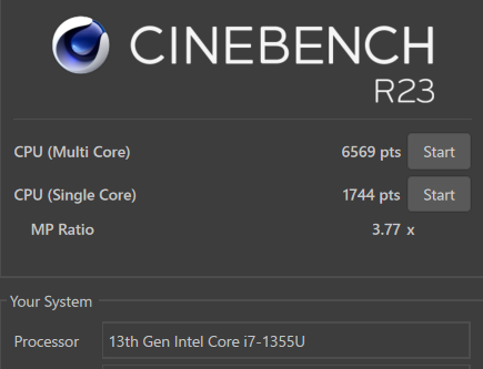 HP Pavilion 15-eg3000 Cinebench R23計測結果