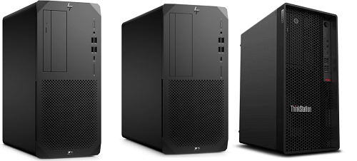 HP Z1 Entry Tower G6と Z2 Tower G5、Lenovo ThinkStation P340の筐体比較