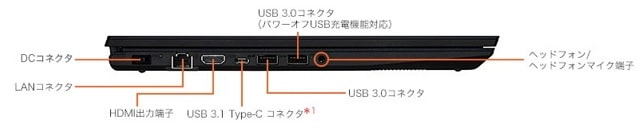 NEC Lavie Direct N15(A)　左側面インターフェース