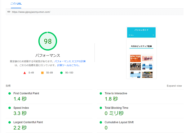 PageSpeed Insightで計測した結果 TOPページ