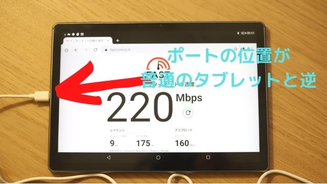 ポートの位置が 普通のタブレットと逆