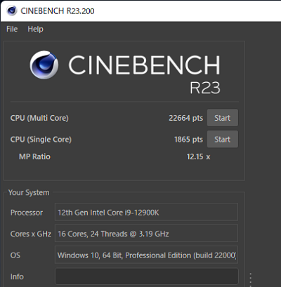 Cinebench R23　Core i9-12900K計測結果