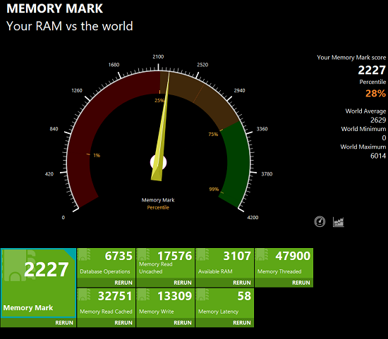 Lavie N13 2023年モデル Memory Mark計測結果