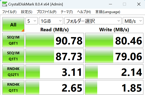 Lavie N13 2023 SDカードリーダーのシーケンシャル速度